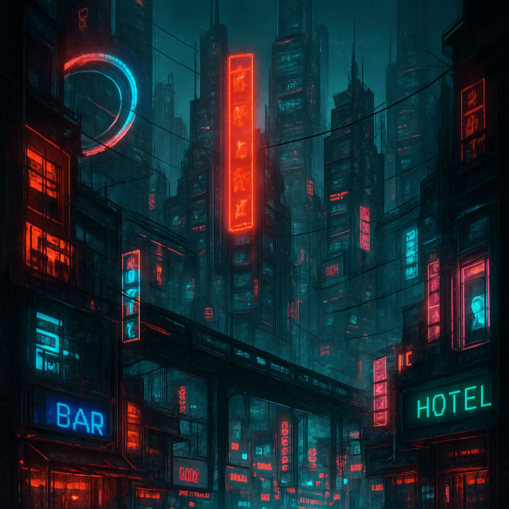 gere uma imagem de cidade futurista cyberpunk