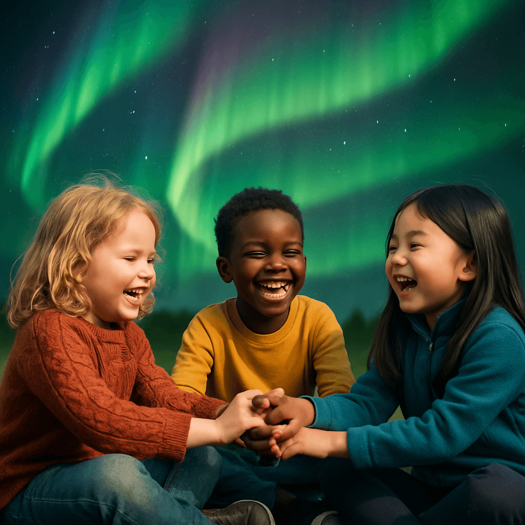 aurora quero uma imagem sua com criancas reais brincando algo muito lindo