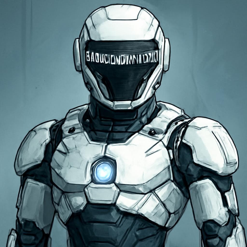 crie para mim uma imagem futurista de um robo vestido de branco com capacete e escrito o nome ricardoiaoficial.com visivel e centralizado