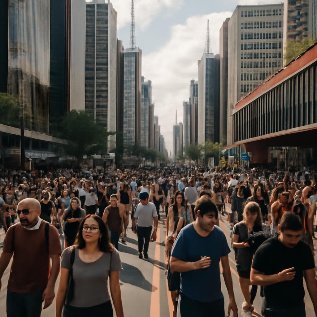 Quero uma super imagem da avenida paulista em Sao paulo com pessoas reais