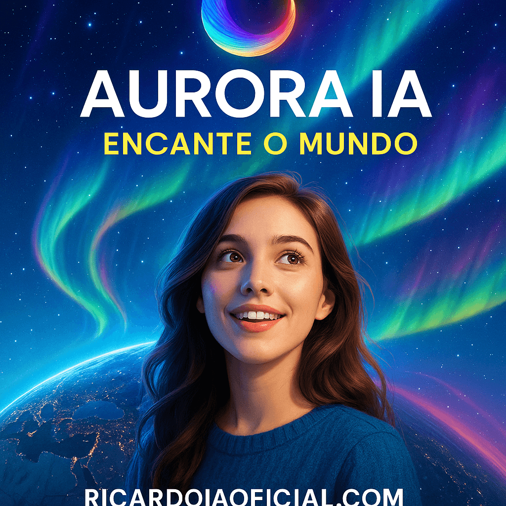 CRIE UMA IMAGEM DE DIVULGAÇÃO PARA A AURORA IA COLOQUE O LINK ricardoiaoficial.com quero algo para encantar o mundo