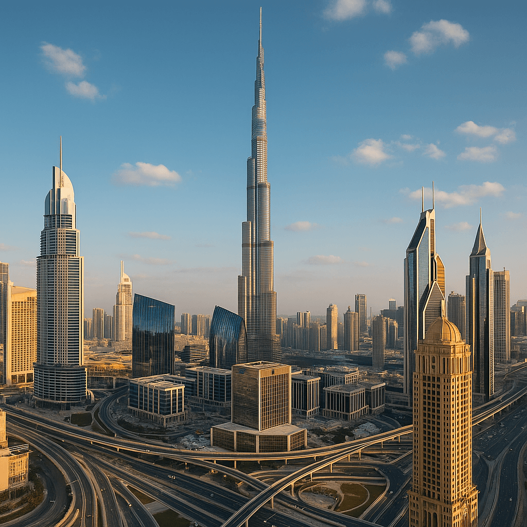 Crie uma.imagem de predios maravilhosos e reais dm dubai