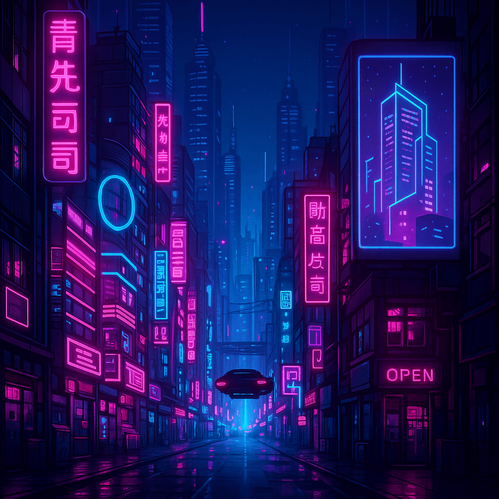 gere uma imagem de uma cidade futurista neon
