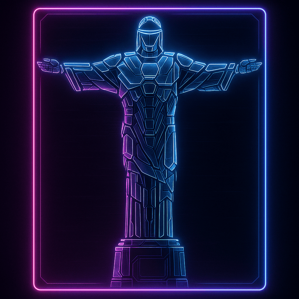 crie uma imagem do cristo redentor futurista com bordas em neon