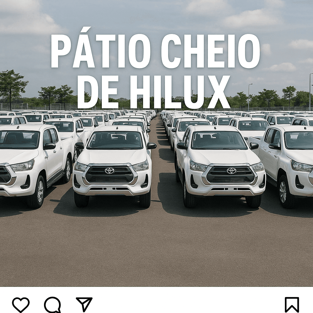 crie uma imagem de um pátio cheio de hilux com texto para instagram